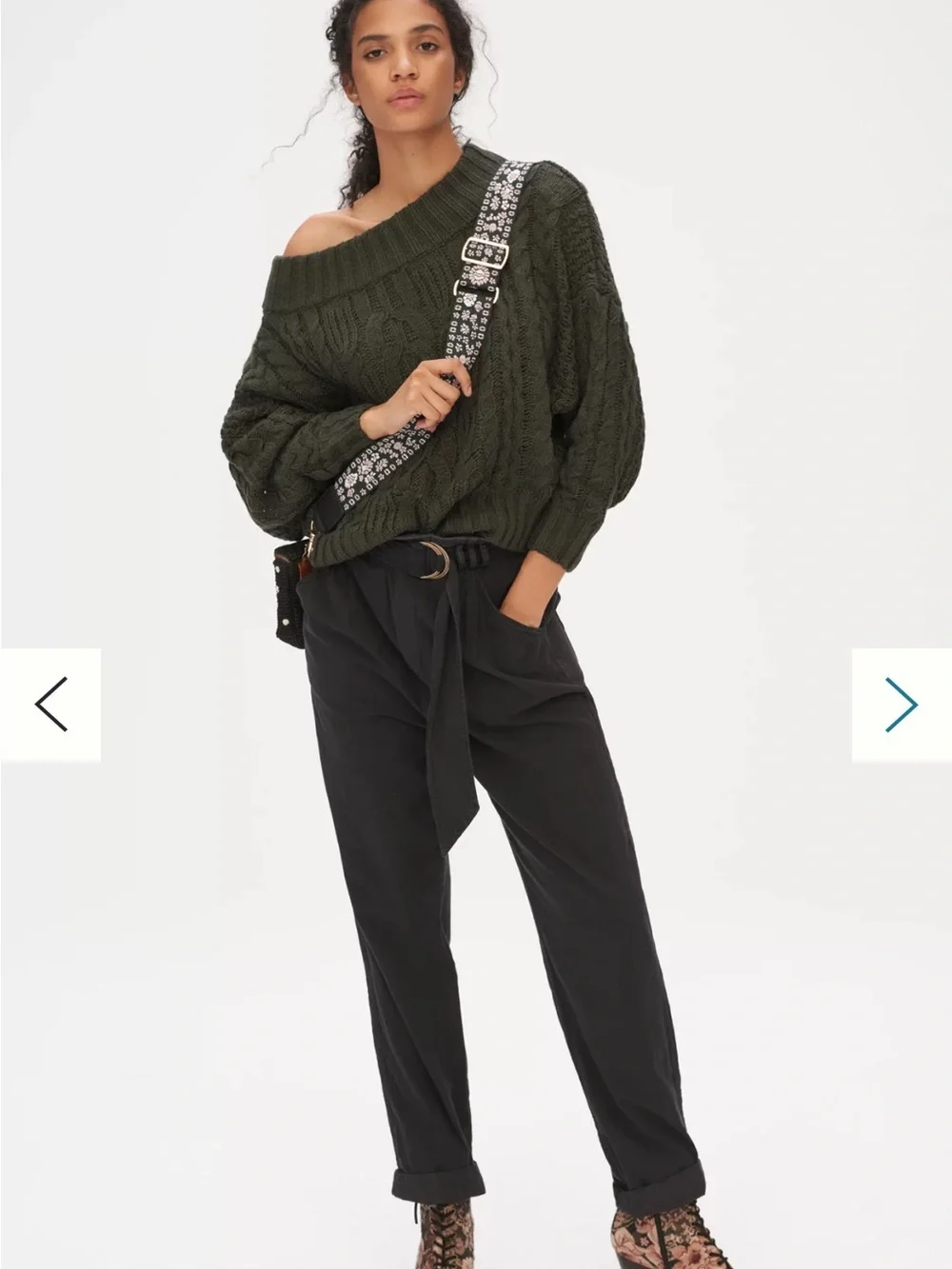 Anthropologie Melissa Off-the-Shoulder Cable Knit Sweater in Dark Olive size S